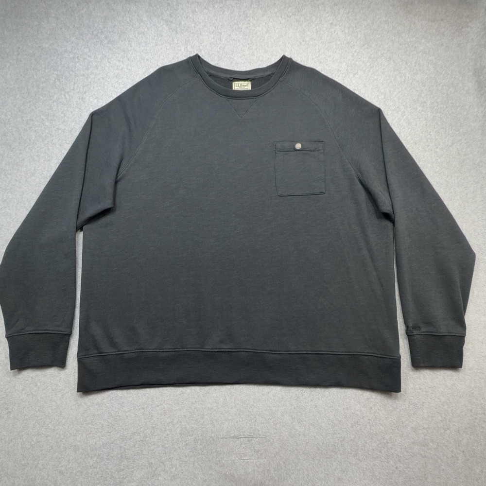 LL Bean Lakewashed Crewneck Sweatshirt Men 3XL Black Knit Pullover Snap Pocket